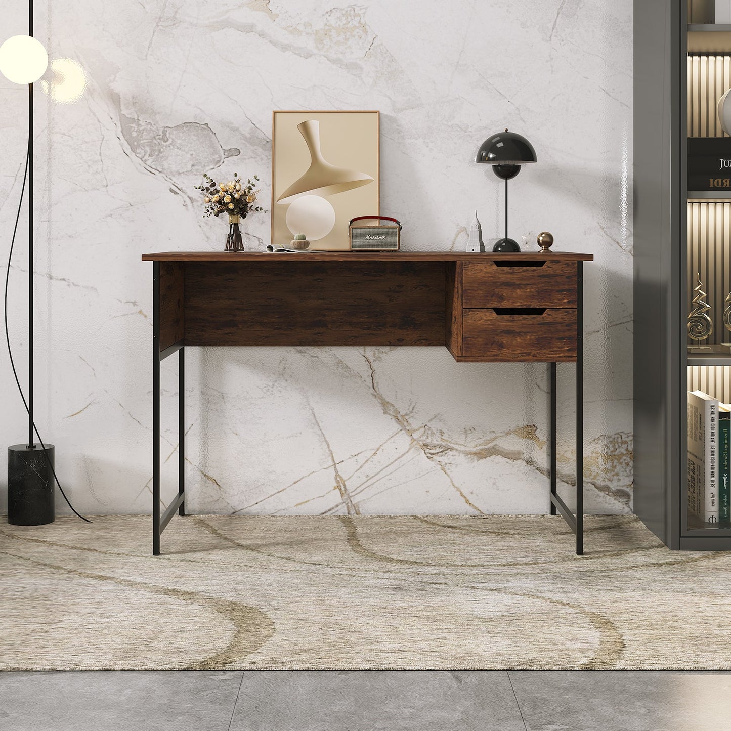 Home Office Desk with Drawers Notebook Workstation, Modern Simple Writing Study PC Work Table