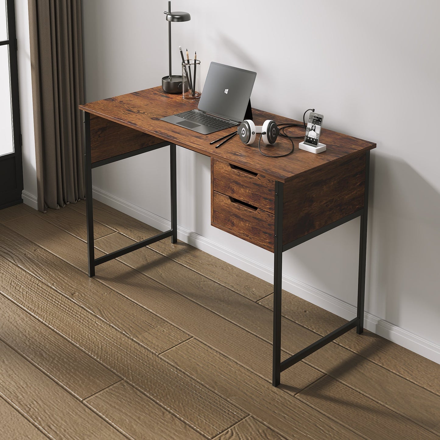 Home Office Desk with Drawers Notebook Workstation, Modern Simple Writing Study PC Work Table