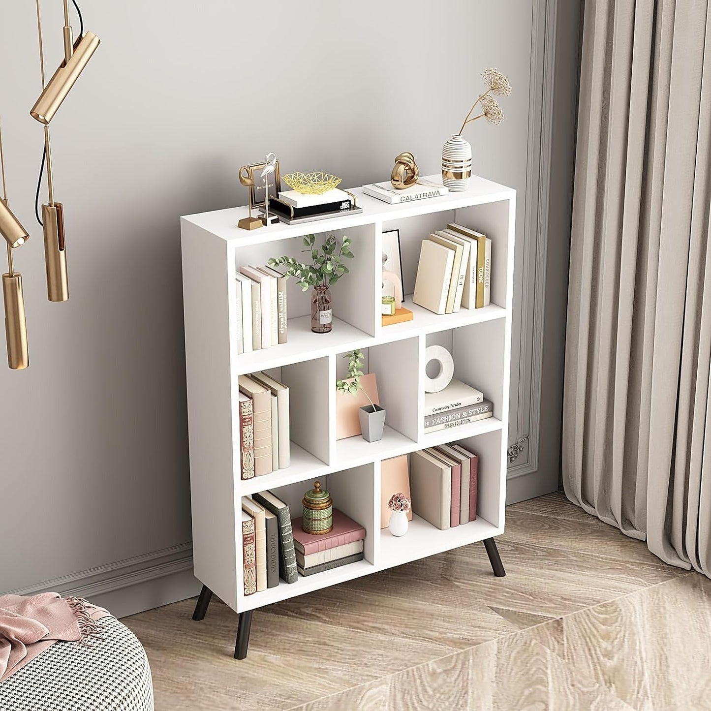 7 Cube Bookshelf, 3 Tier Open Shelf Bookcase with Legs