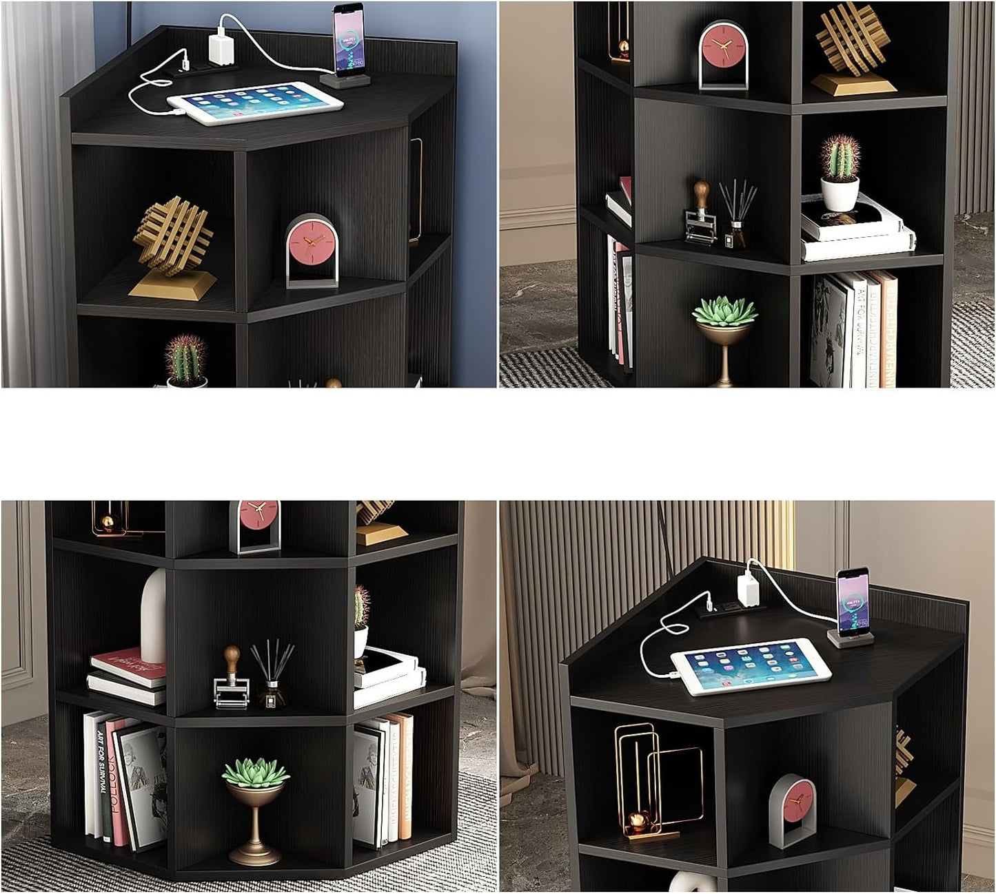 Corner Cabinet with Charging Station, Storage Cabinets, Triangle Bookcases