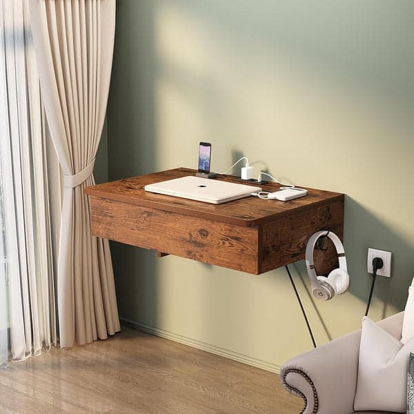 Floating Nightstand with Charging Station, Nightstands With Drawers