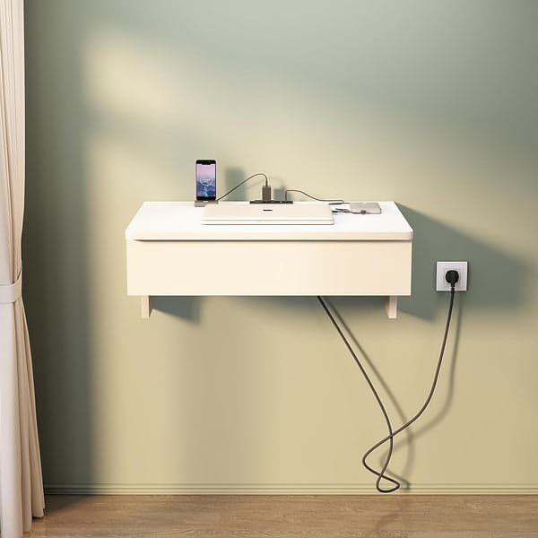 Floating Nightstand with Charging Station, Nightstands With Drawers