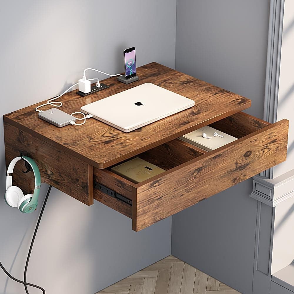 Floating Nightstand with Charging Station, Nightstands With Drawers