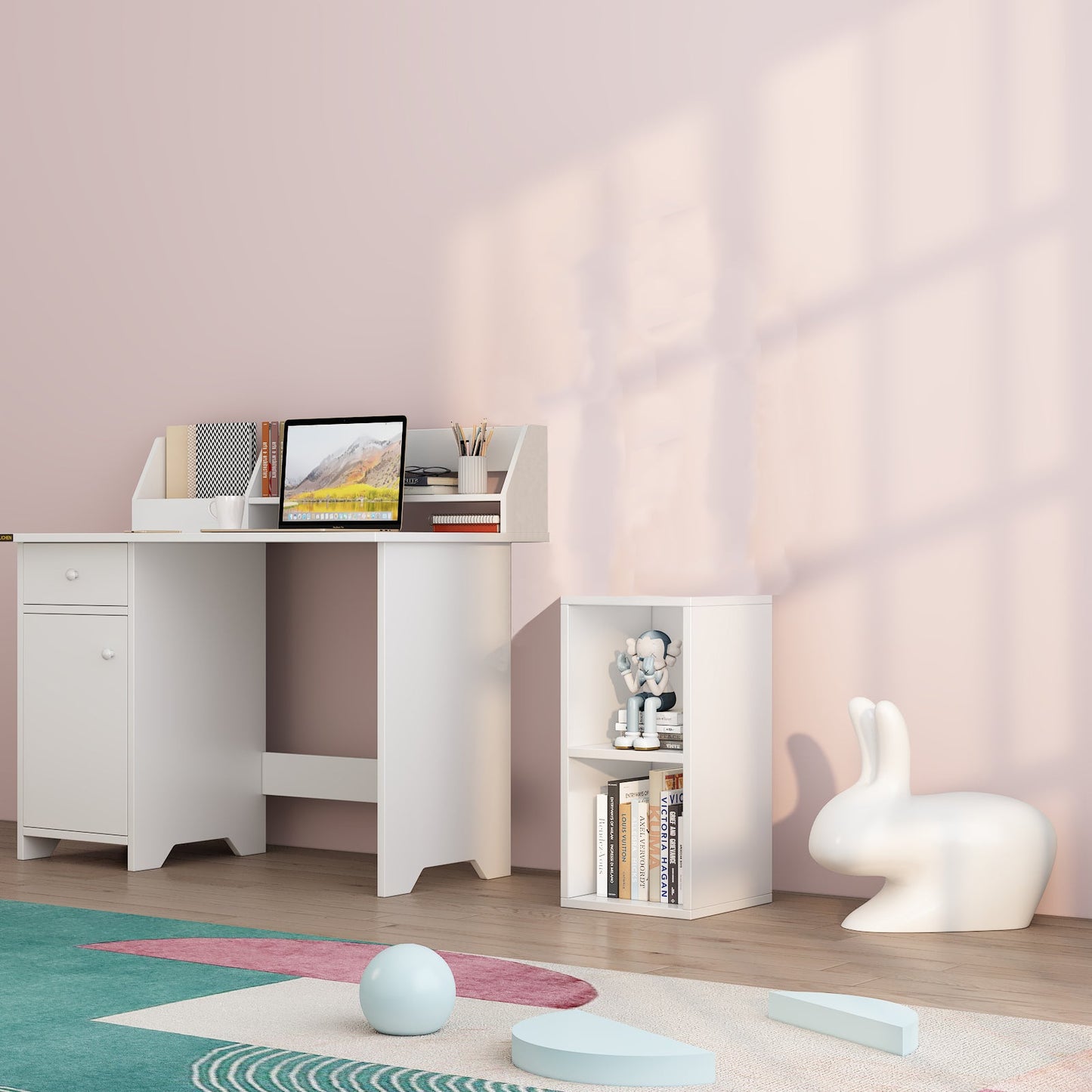 Cube Cabinet, 2 Tiers Storage, Display Bookshelf, White and Black Color