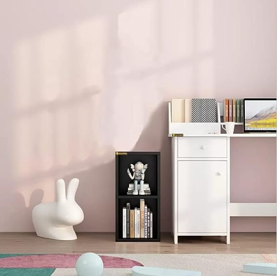 Cube Cabinet, 2 Tiers Storage, Display Bookshelf, White and Black Color