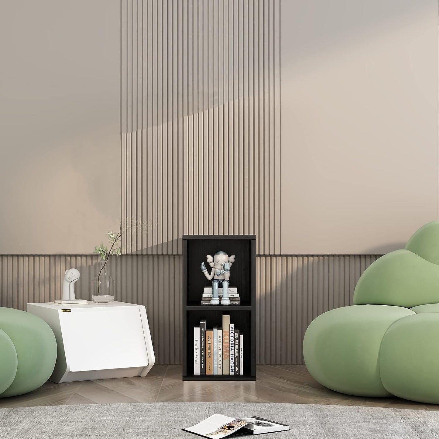 Cube Cabinet, 2 Tiers Storage, Display Bookshelf, White and Black Color