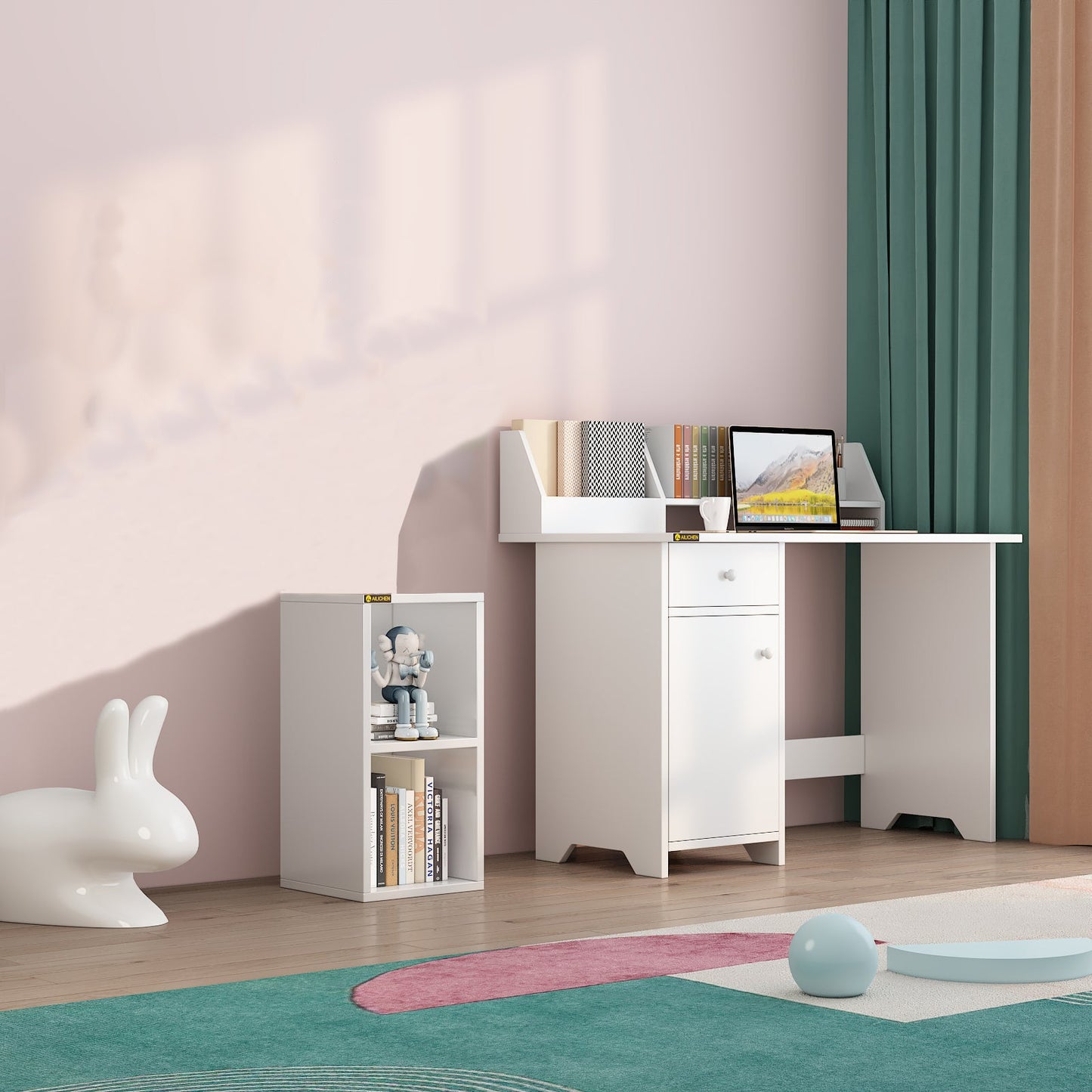 Cube Cabinet, 2 Tiers Storage, Display Bookshelf, White and Black Color