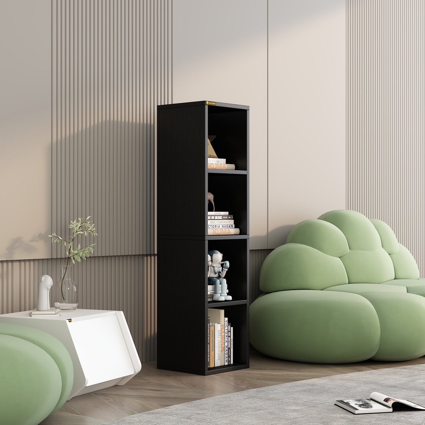 Home  4-Tier Media Tower Rack, Tall Narrow Bookcase Display Bookshelf for Home Office