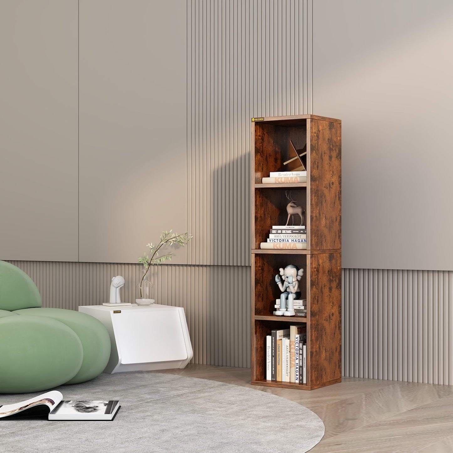 Home  4-Tier Media Tower Rack, Tall Narrow Bookcase Display Bookshelf for Home Office