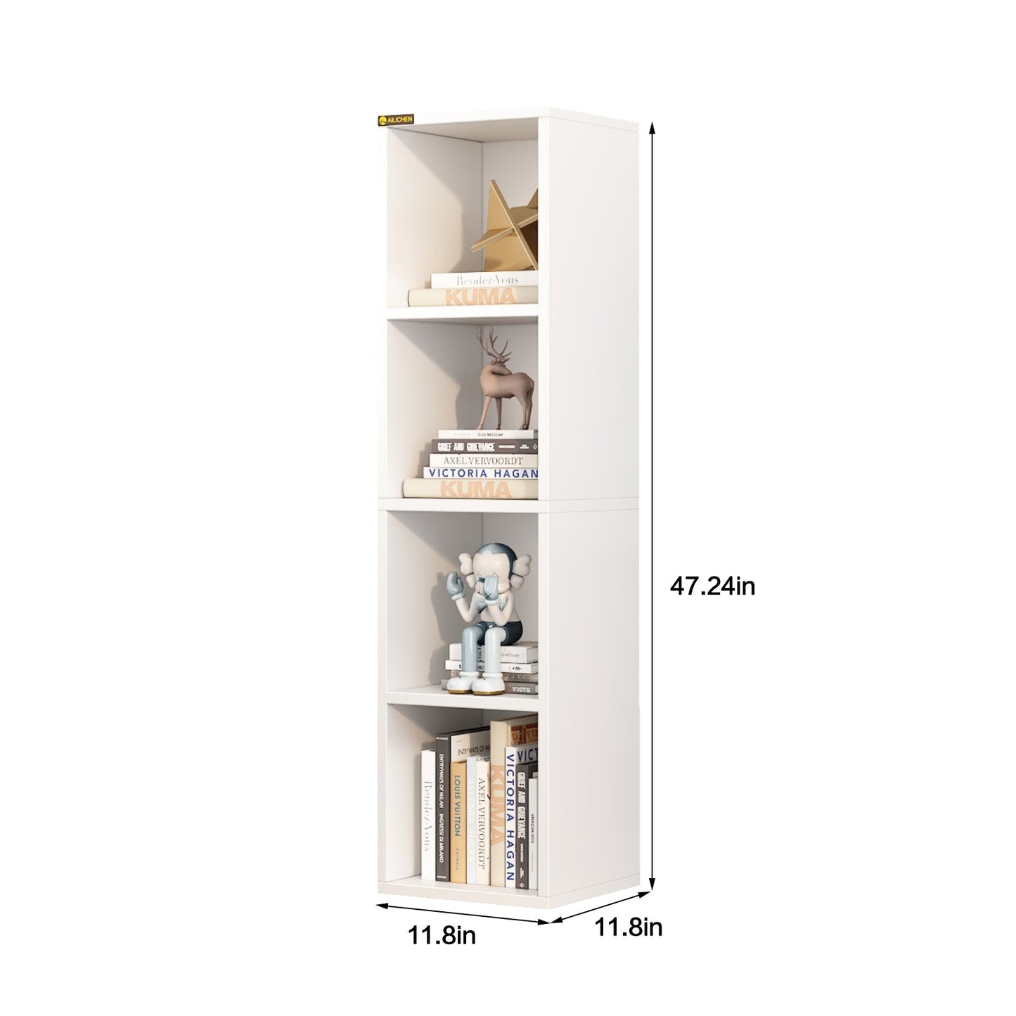 Home  4-Tier Media Tower Rack, Tall Narrow Bookcase Display Bookshelf for Home Office