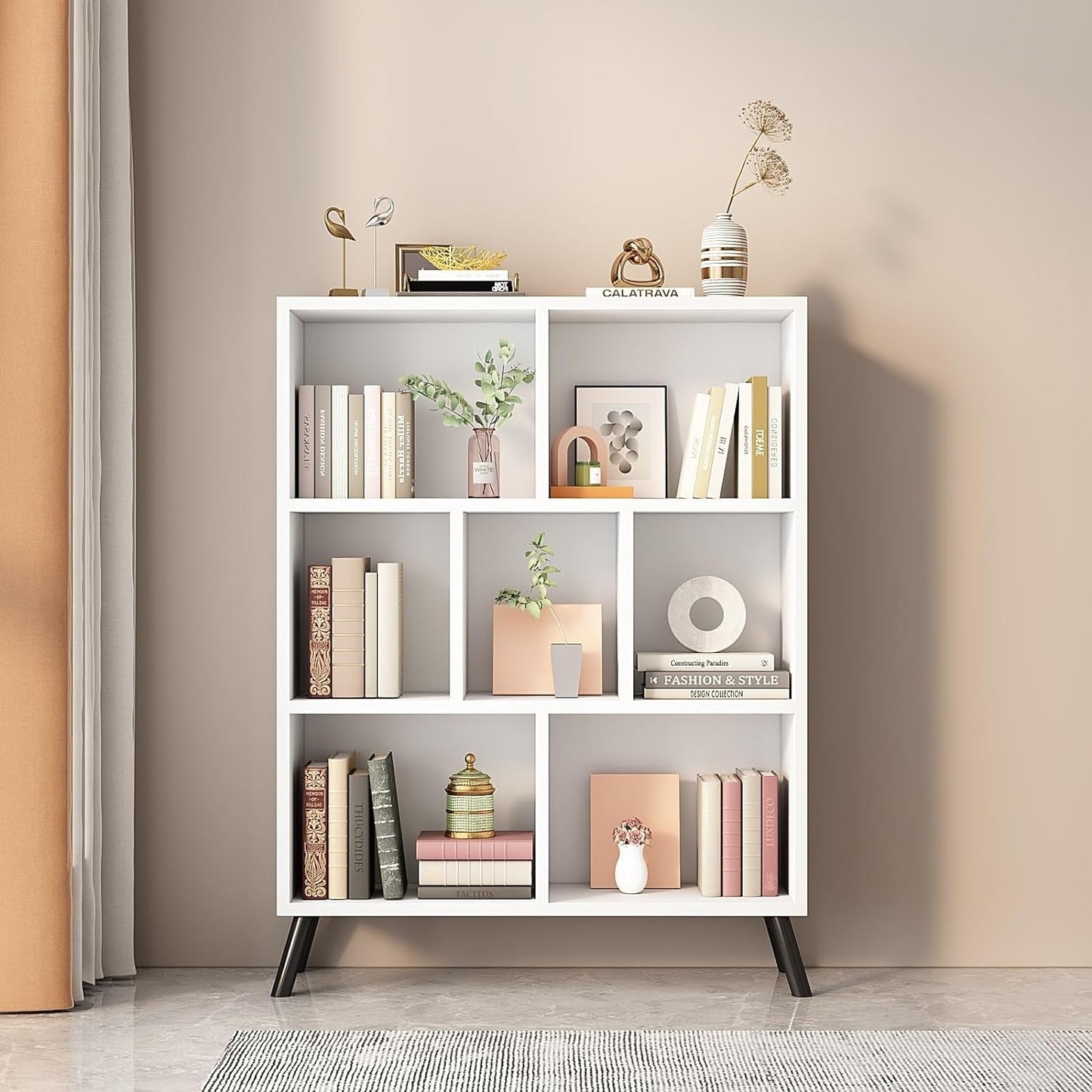 7 Cube Bookshelf, 3 Tier Open Shelf Bookcase with Legs
