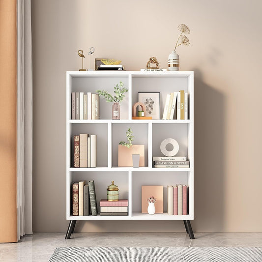 7 Cube Bookshelf, 3 Tier Open Shelf Bookcase with Legs