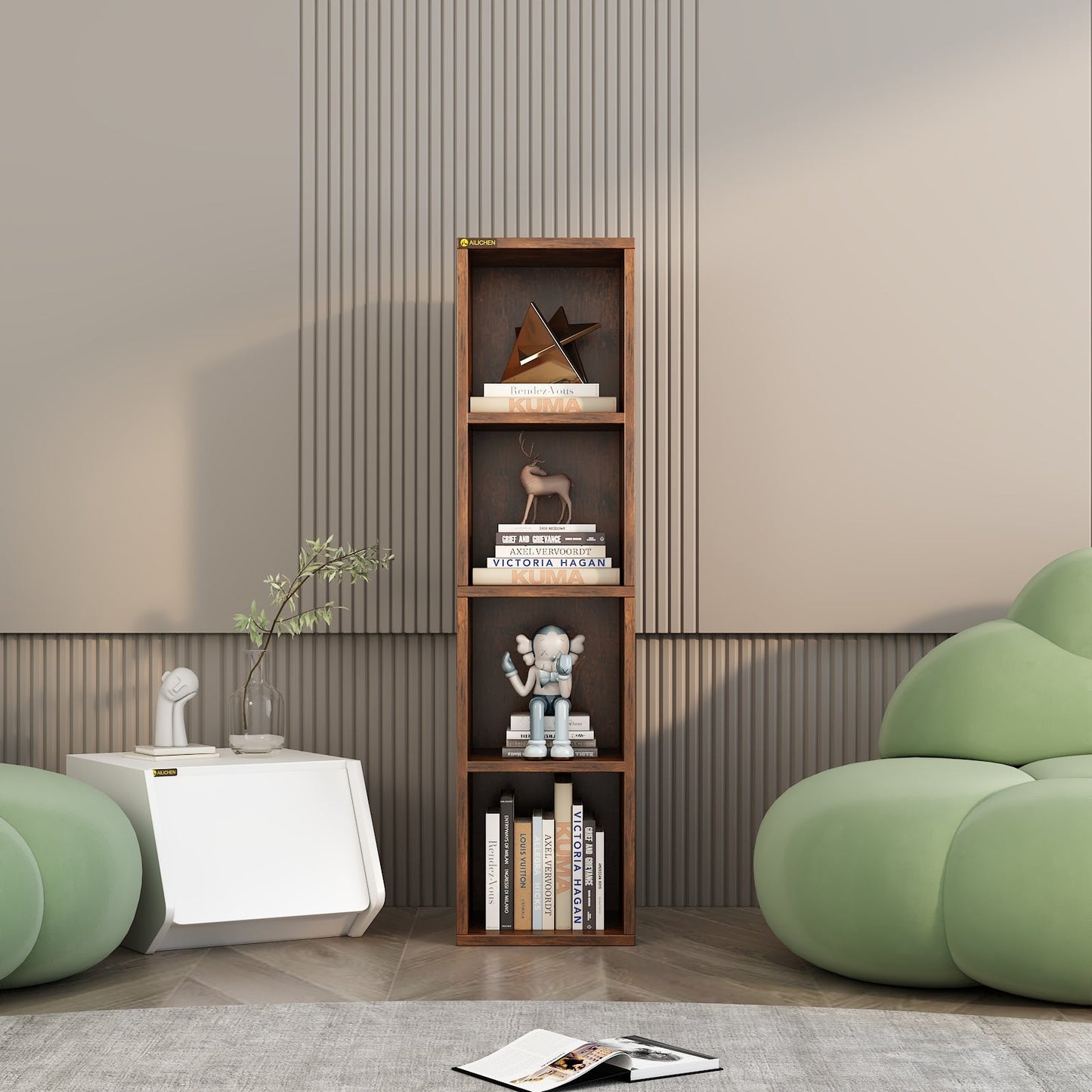 Home  4-Tier Media Tower Rack, Tall Narrow Bookcase Display Bookshelf for Home Office