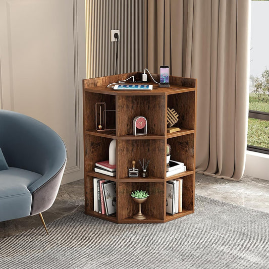 Corner Cabinet with Charging Station, Storage Cabinets, Triangle Bookcases