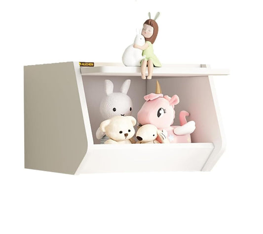 Cube Storage Organizer with Sliding Door, Small Cabinet, Wood Stacking Storage Box