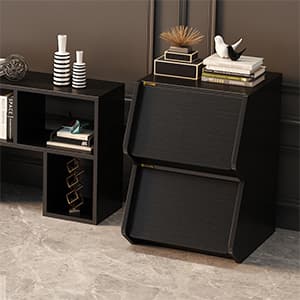 Cube Storage Organizer with Sliding Door, Small Cabinet, Wood Stacking Storage Box