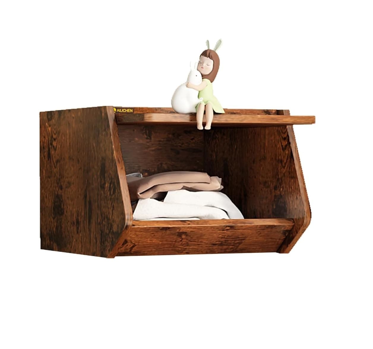 Cube Storage Organizer with Sliding Door, Small Cabinet, Wood Stacking Storage Box